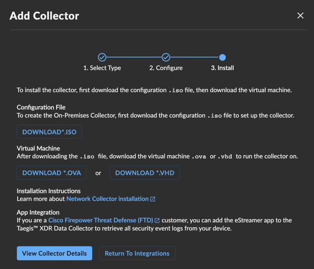 Manage Integrations Collector Downloads