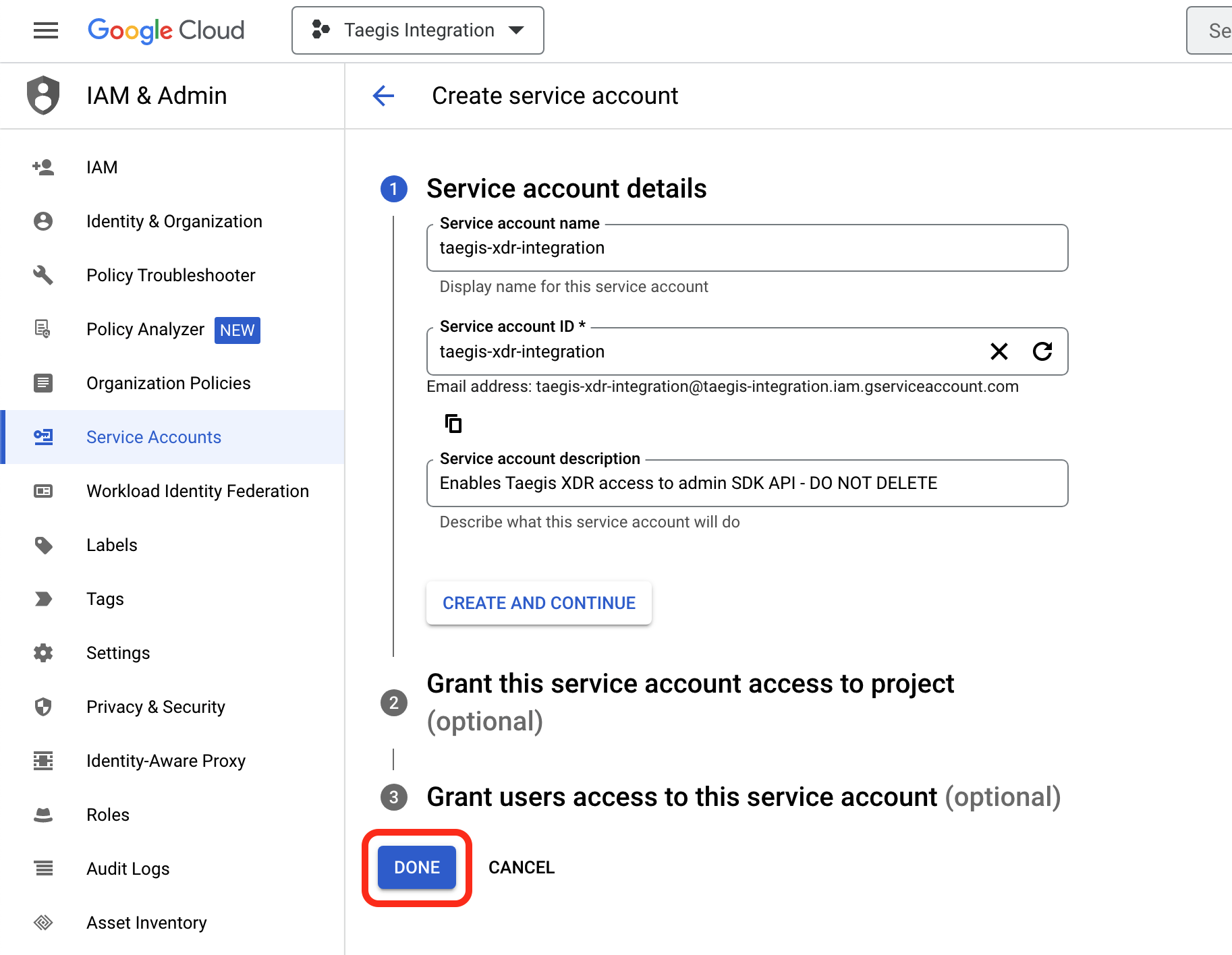 Create Google Service Account