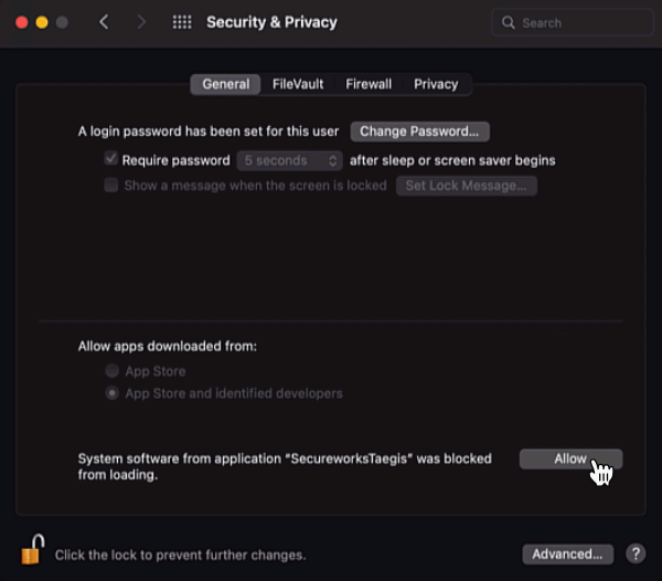 Select Allow from Security & Privacy