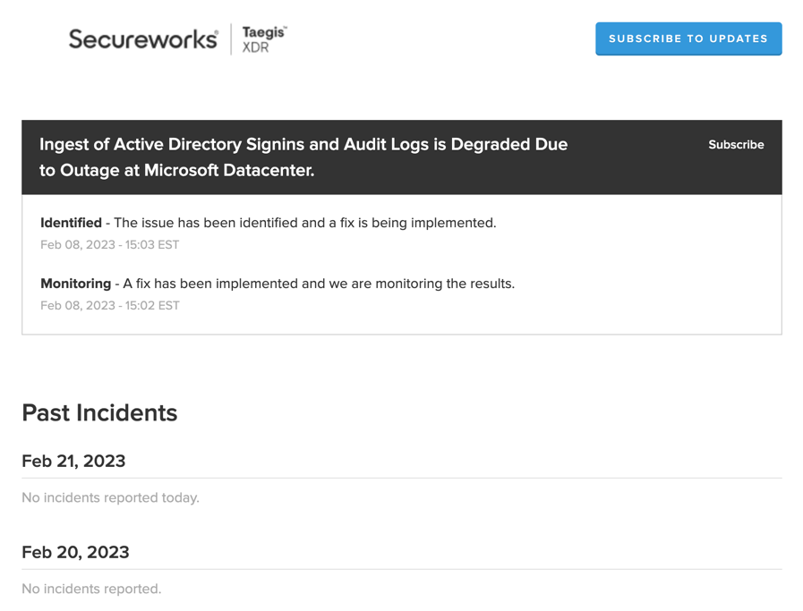 Secureworks® Taegis™ XDR Status Page
