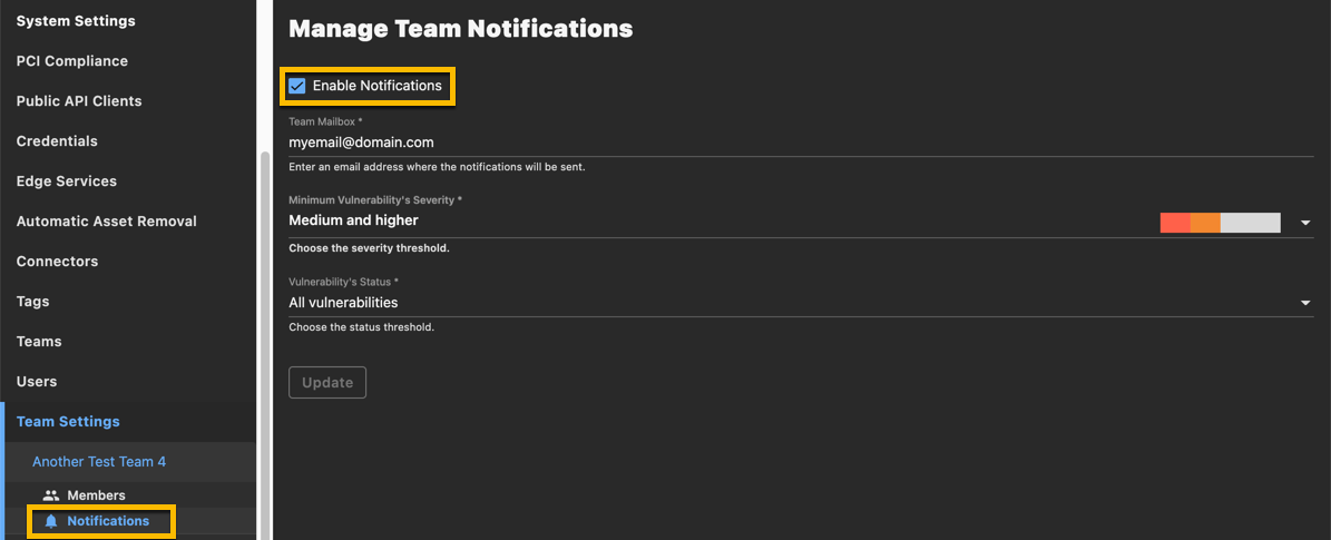 Manage Team Notifications